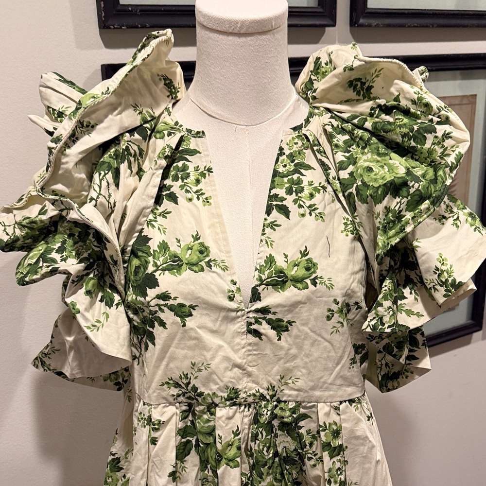 Tuckernuck Green and White Floral Ruffle Midi Dress - Picture 4 of 6